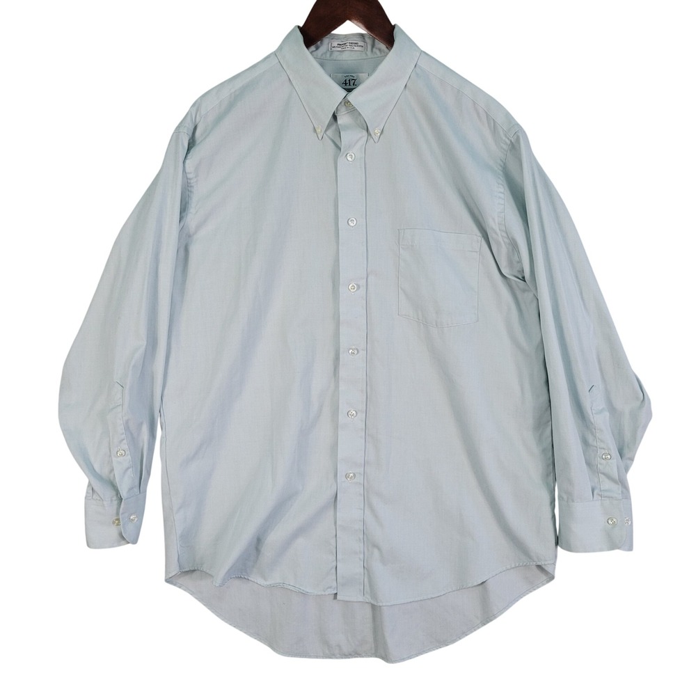 Vintage Van Heusen 417 Shirt Mens 17.5 32/33 Pinpoint Oxford Light Blue MADE USA